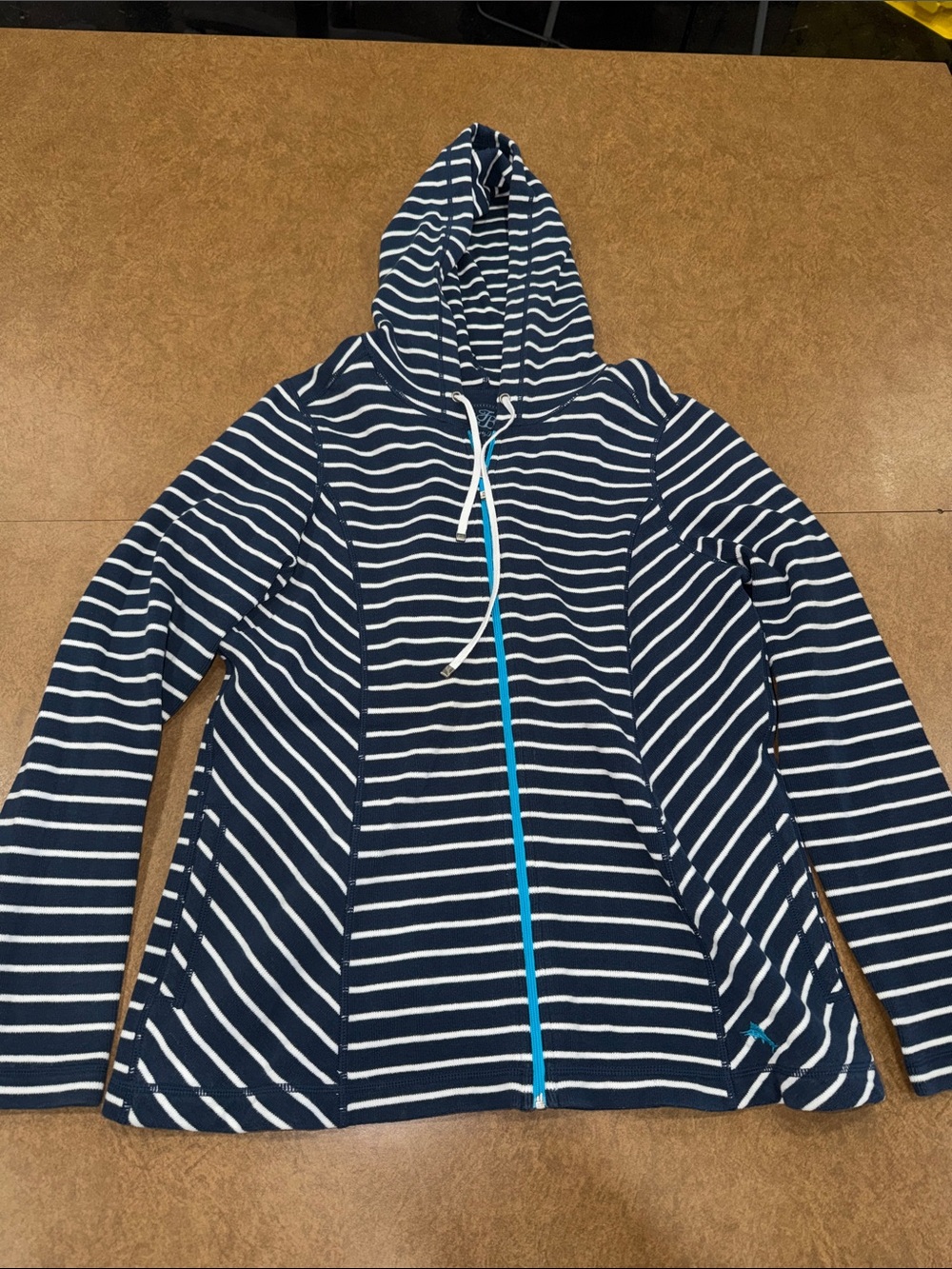 Tommy Bahama Navy & White Striped Hooded Rash Guard Jacket w/ Blue Zip •See Pics